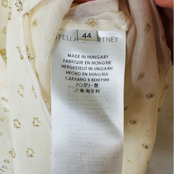 Stella McCartney Sheer Cream Gold Metallic Polka Dot Button Sheer Blouse 44 / L - Picture 8 of 11